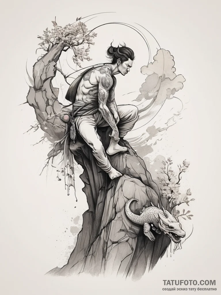 Tattoo sketch rock climbing person on a cliff... - эскиз тату (№1756885147_0, 03.09.2025 07:39) — Tatufoto.com