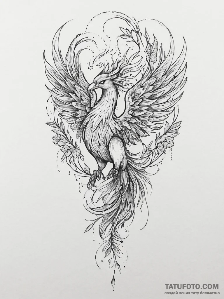 Tattoo sketch mythical phoenix, tattoo line a... - эскиз тату (№1756886308_0, 03.09.2025 07:58) — Tatufoto.com