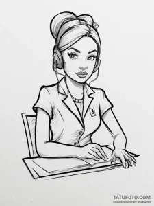 Tattoo sketch receptionist a person at a desk... - эскиз тату (№1756887279_0, 03.09.2025 08:14) — Tatufoto.com
