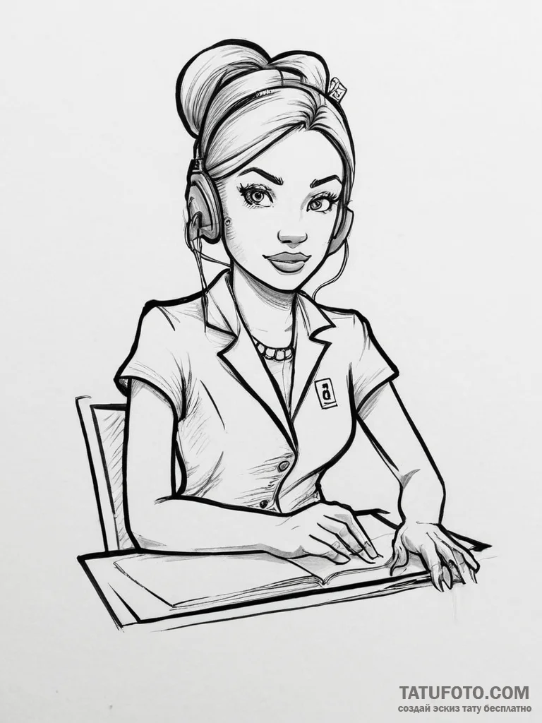 Tattoo sketch receptionist a person at a desk... - эскиз тату (№1756887279_0, 03.09.2025 08:14) — Tatufoto.com