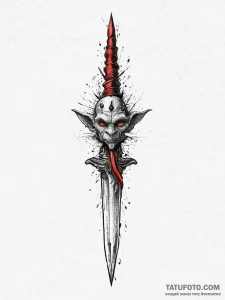 Tattoo sketch goblin dagger, ink illustration... - эскиз тату (№1756887475_0, 03.09.2025 08:17) — Tatufoto.com