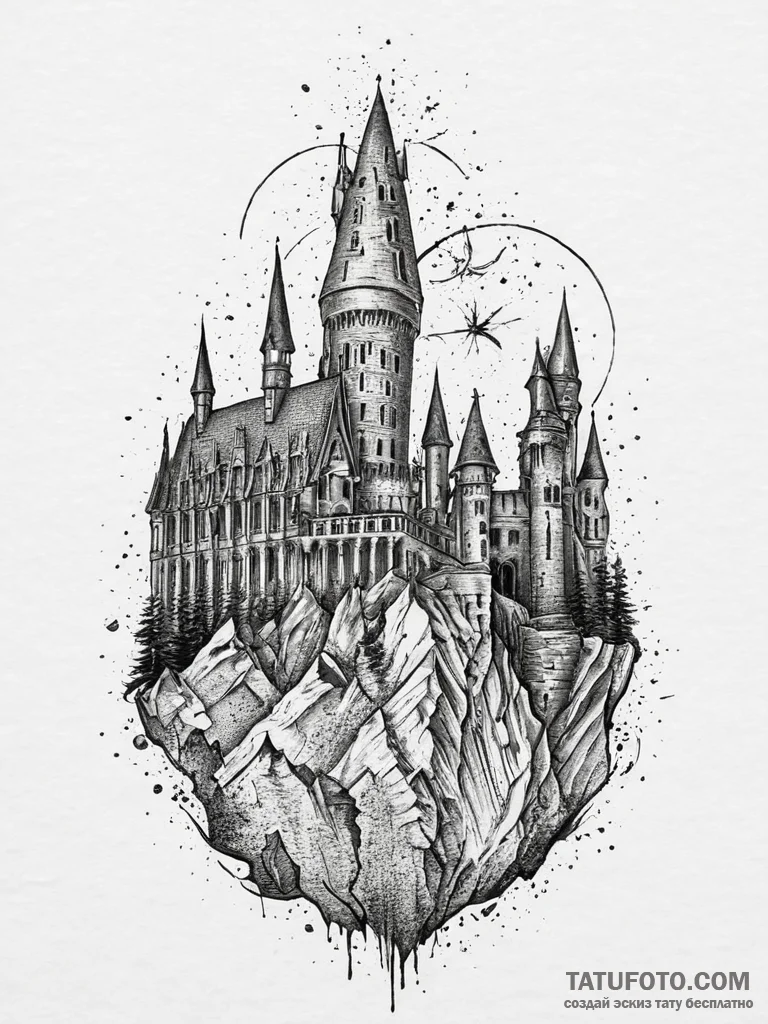Tattoo sketch harry potter hogwarts castle, t... - эскиз тату (№1756888071_0, 03.09.2025 08:27) — Tatufoto.com