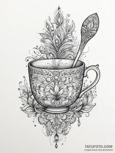 Tattoo sketch tea cup with a spoon, tattoo fl... - эскиз тату (№1756890824_0, 03.09.2025 09:13) — Tatufoto.com
