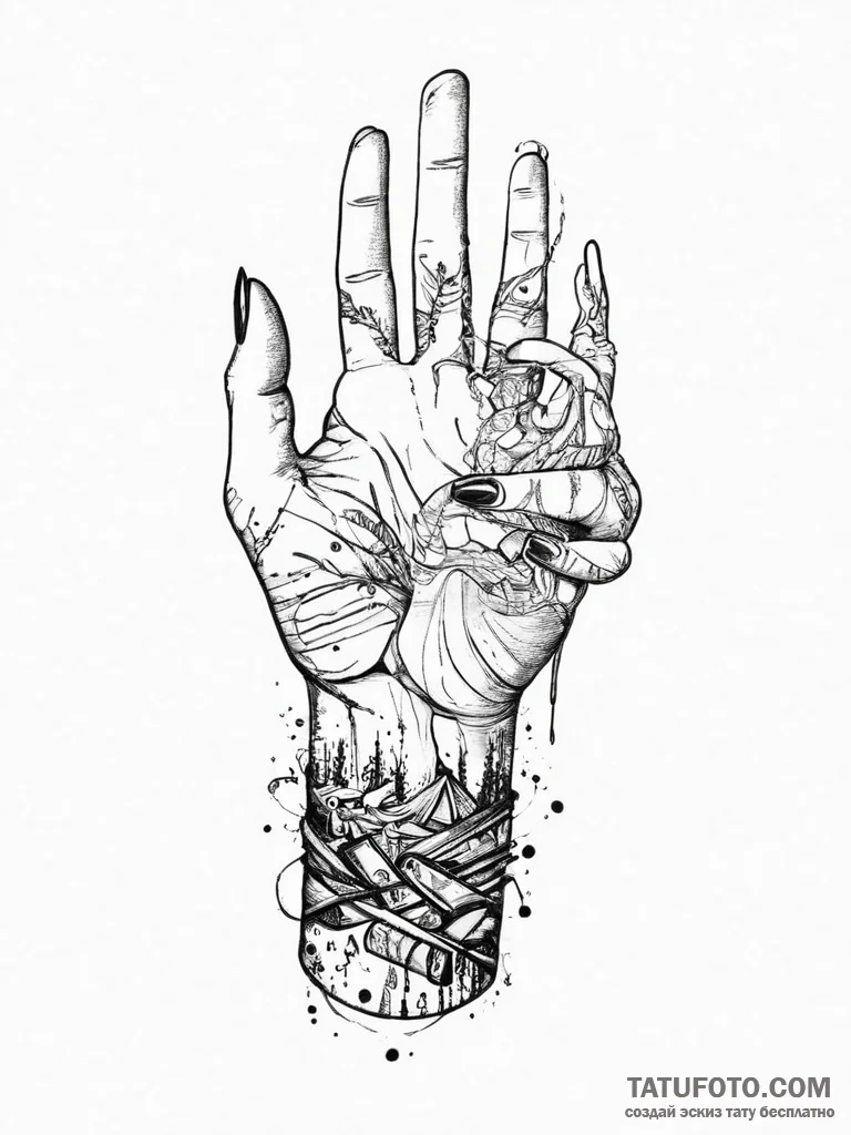 Tattoo sketch hands with a scroll, tattoo lin... - эскиз тату (№1756893345_0, 03.09.2025 09:55) — Tatufoto.com