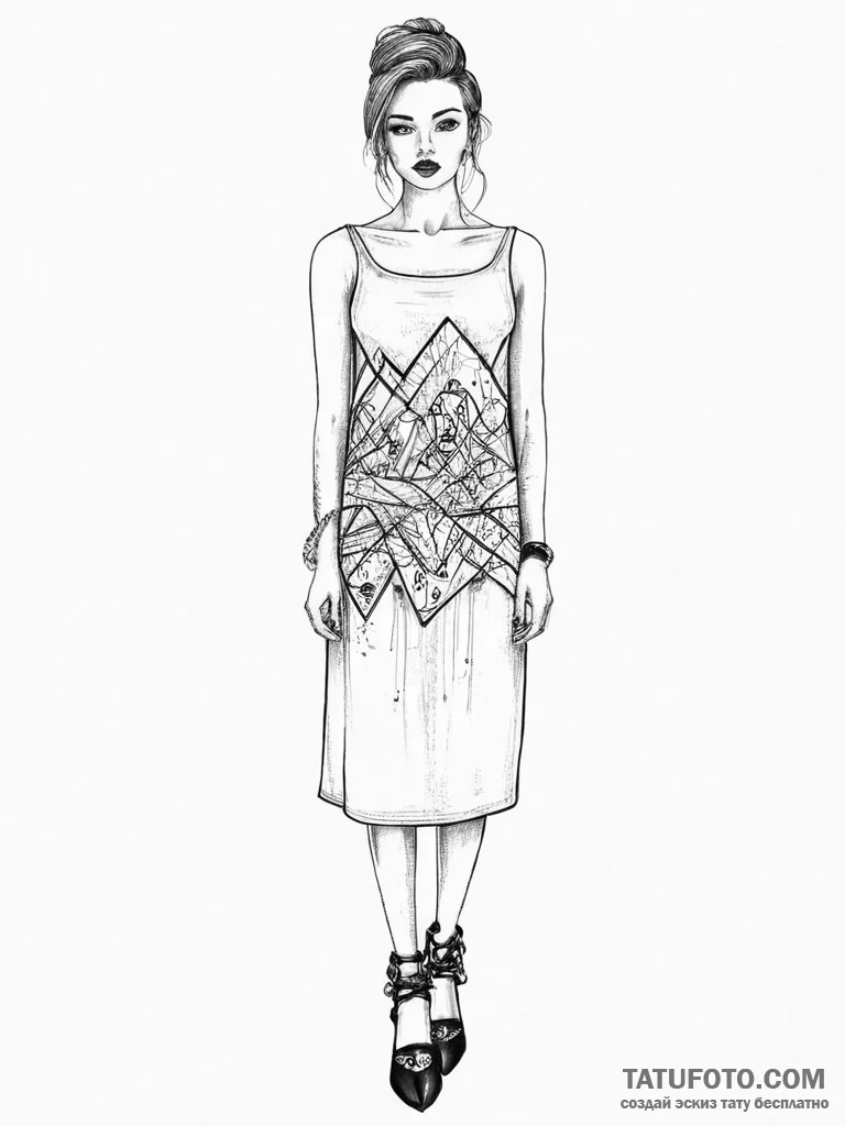 Tattoo sketch casual dress with a quote, tatt... - эскиз тату (№1756909526_0, 03.09.2025 14:25) — Tatufoto.com