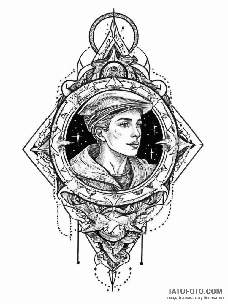 Tattoo sketch cosmic character, tattoo flash... - эскиз тату (№1756910908_0, 03.09.2025 14:48) — Tatufoto.com