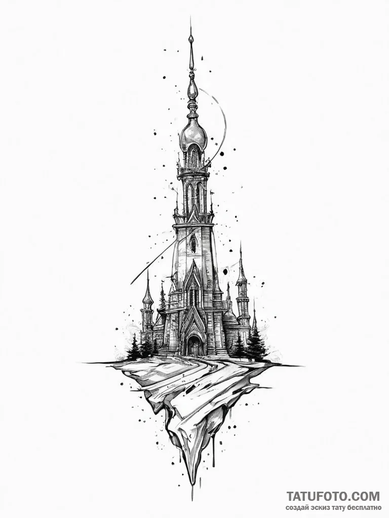 Tattoo sketch spire, tattoo line art, on a cl... - эскиз тату (№1757000275_0, 04.09.2025 15:37) — Tatufoto.com