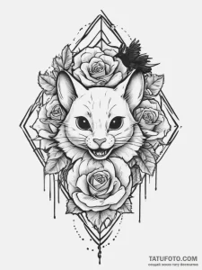 Tattoo sketch tom and jerry with a crow, ink... - эскиз тату (№1757001834_0, 04.09.2025 16:03) — Tatufoto.com