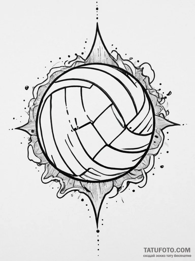 Tattoo sketch volleyball with a sun, ink illu... - эскиз тату (№1757002854_0, 04.09.2025 16:20) — Tatufoto.com