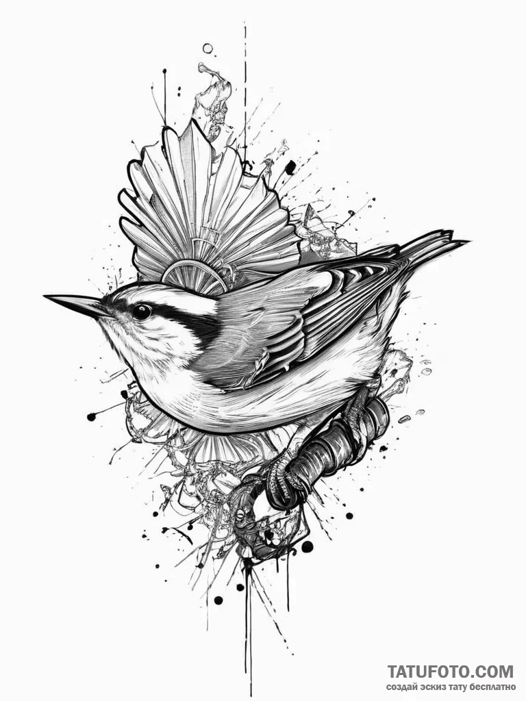 Tattoo sketch red-breasted nuthatch, tattoo l... - эскиз тату (№1757005208_0, 04.09.2025 17:00) — Tatufoto.com
