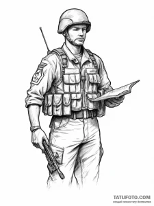Tattoo sketch soldier with a document - эскиз тату (№1757005404_0, 04.09.2025 17:03) — Tatufoto.com
