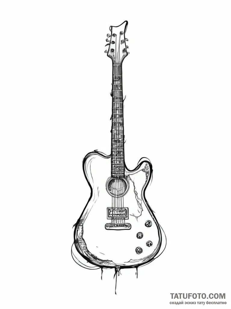 Tattoo sketch grunge guitar with a broken str... - эскиз тату (№1757007572_0, 04.09.2025 17:39) — Tatufoto.com