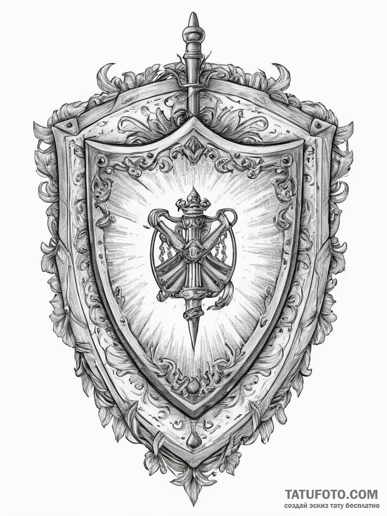 Tattoo sketch medieval knight's shield, conce... - эскиз тату (№1757008387_0, 04.09.2025 17:53) — Tatufoto.com