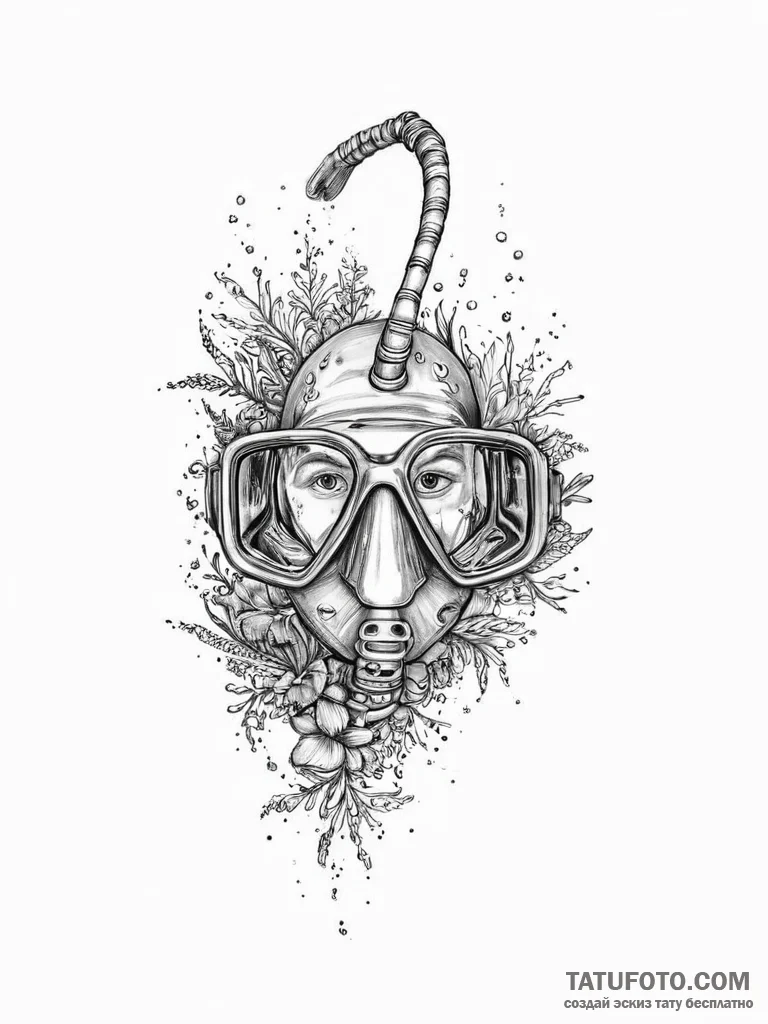 Tattoo sketch snorkeling a snorkel - эскиз тату (№1757009398_0, 04.09.2025 18:09) — Tatufoto.com