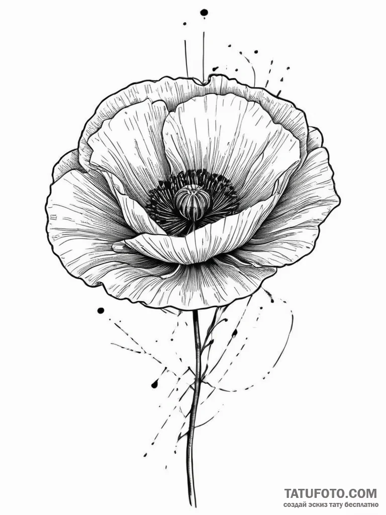 Tattoo sketch poppy, tattoo drawing outline,... - эскиз тату (№1757010199_0, 04.09.2025 18:23) — Tatufoto.com