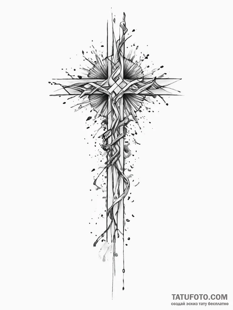 Tattoo sketch broken cross - эскиз тату (№1757013072_0, 04.09.2025 19:11) — Tatufoto.com
