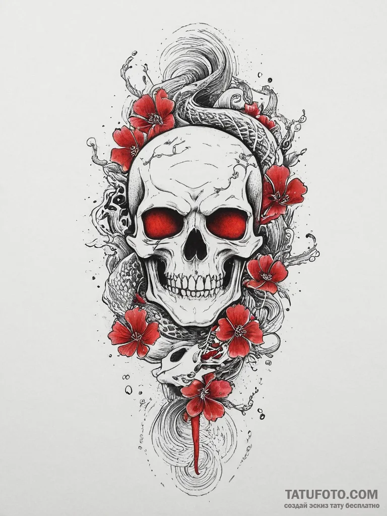 Tattoo sketch skull with bones, artistic tatt... - эскиз тату (№1757013264_0, 04.09.2025 19:14) — Tatufoto.com