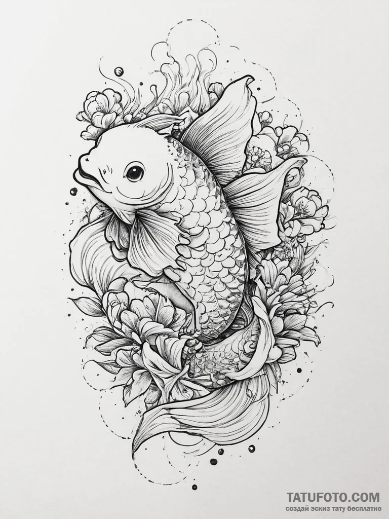 Tattoo sketch puns a goldfish that says "i'm... - эскиз тату (№1757013460_0, 04.09.2025 19:17) — Tatufoto.com