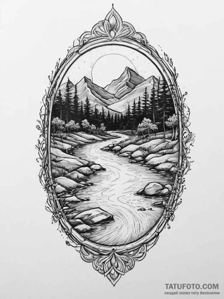 Tattoo sketch spiritual river, concept art fo... - эскиз тату (№1757015041_0, 04.09.2025 19:44) — Tatufoto.com