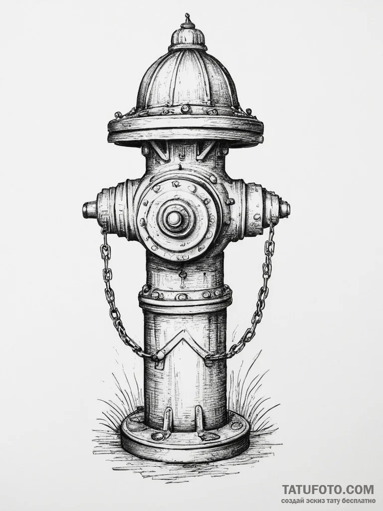 Tattoo sketch fire hydrant with a dog - эскиз тату (№1757015239_0, 04.09.2025 19:47) — Tatufoto.com