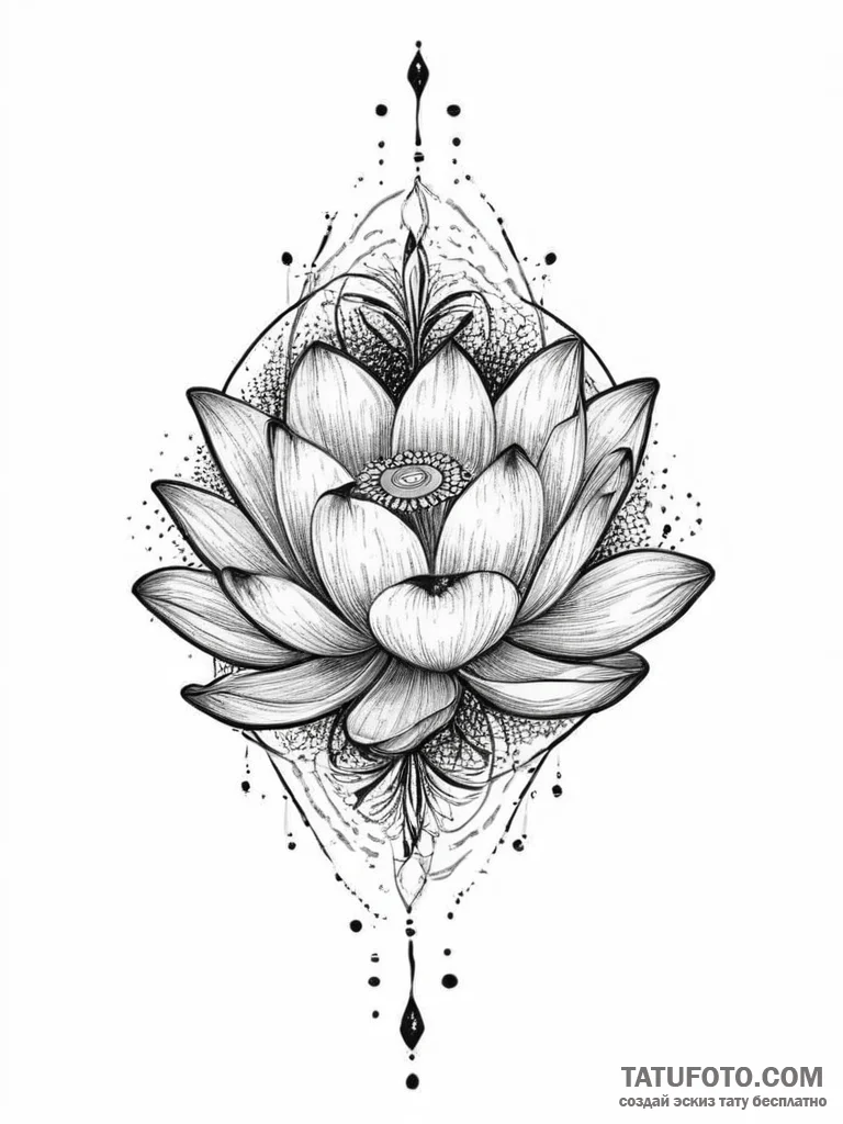 Tattoo sketch lotus flower blooming, ink illu... - эскиз тату (№1757015846_0, 04.09.2025 19:57) — Tatufoto.com