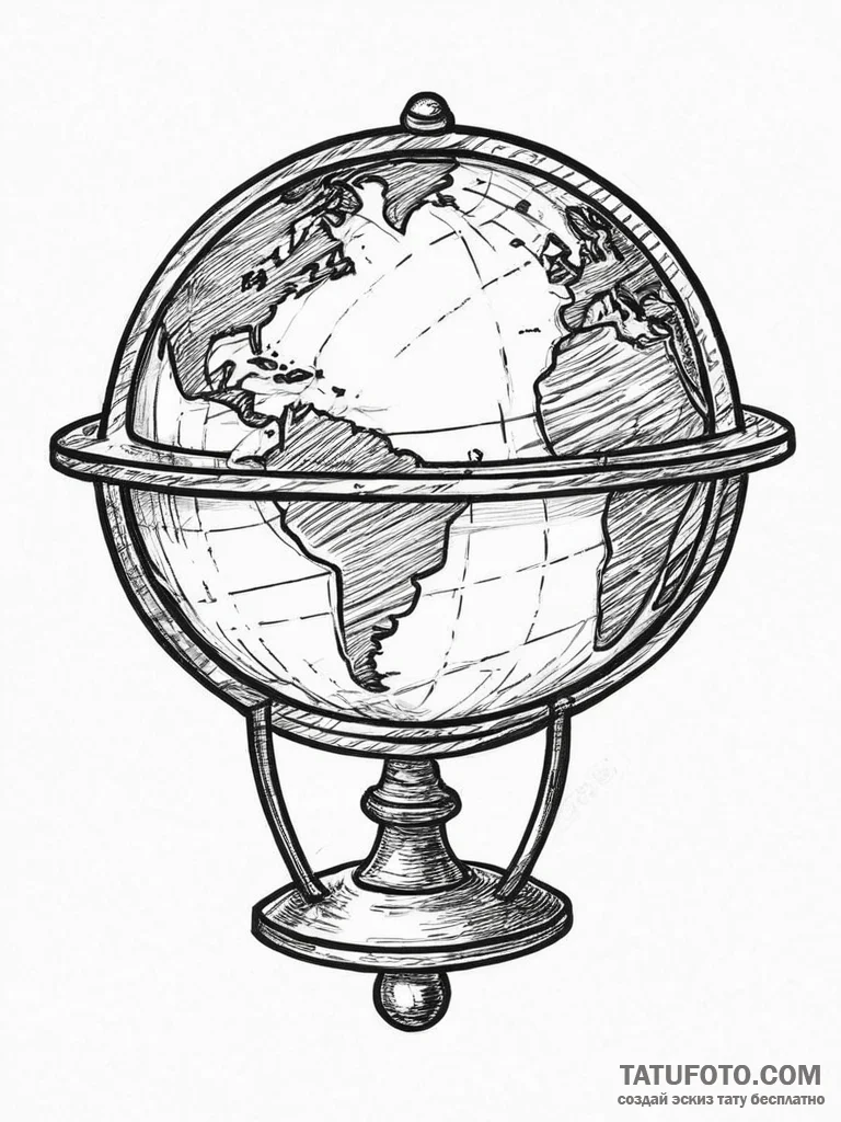 Tattoo sketch globe, tattoo line art, on a cl... - эскиз тату (№1757016649_0, 04.09.2025 20:10) — Tatufoto.com