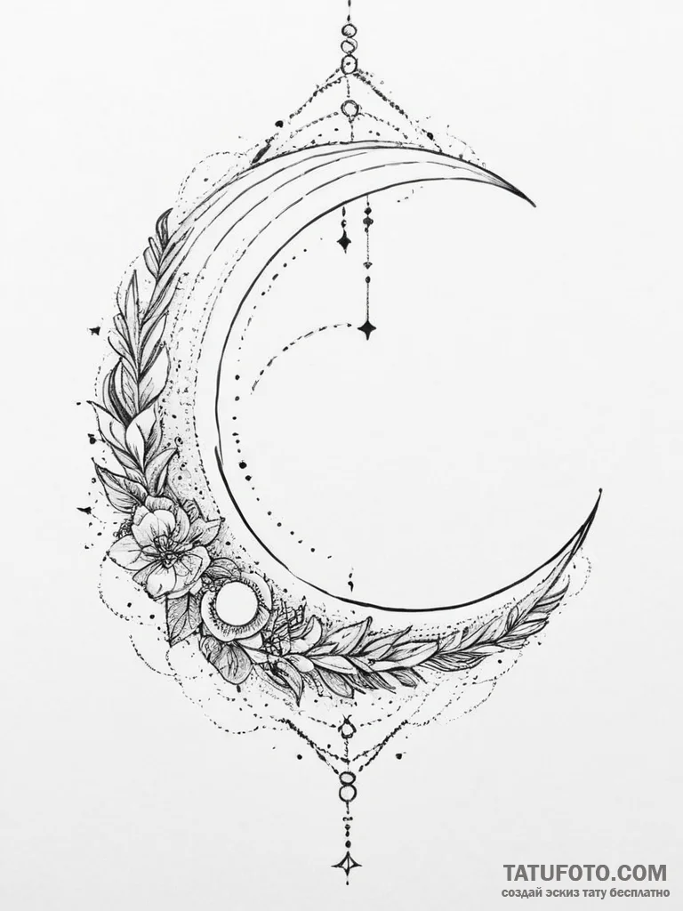 Tattoo sketch crescent moon, artistic tattoo... - эскиз тату (№1757017852_0, 04.09.2025 20:30) — Tatufoto.com