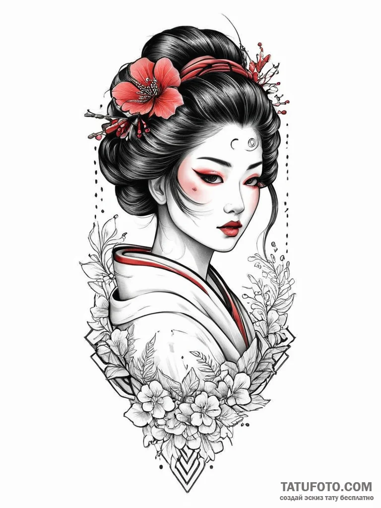 Tattoo sketch irezumi гейша, tattoo line art,... - эскиз тату (№1757018841_0, 04.09.2025 20:47) — Tatufoto.com
