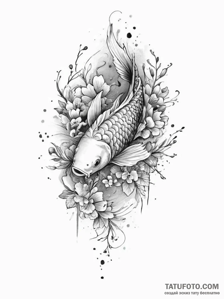 Tattoo sketch japanese и watercolor карп, tat... - эскиз тату (№1757021245_0, 04.09.2025 21:27) — Tatufoto.com
