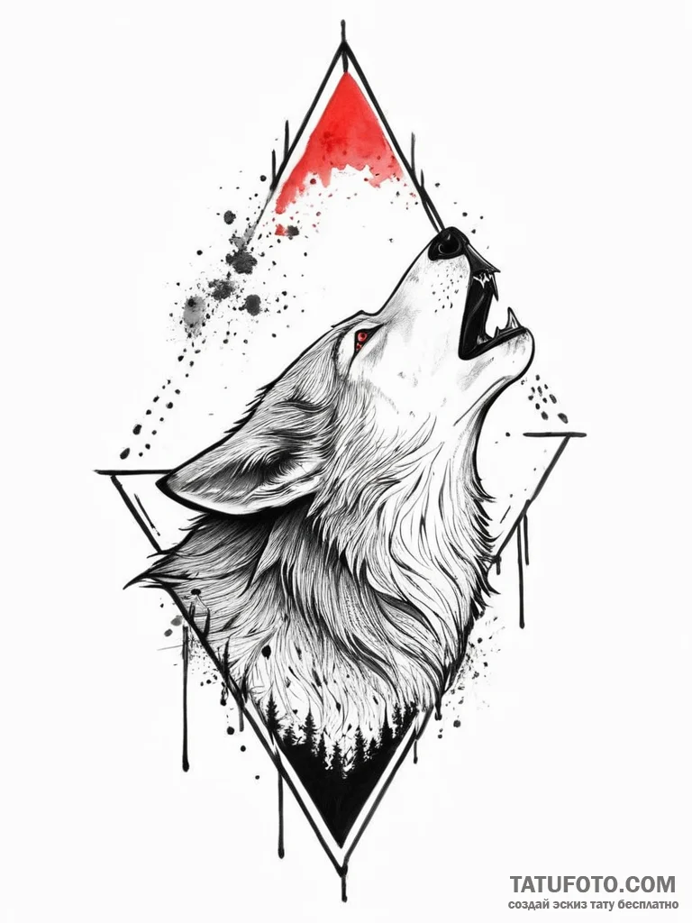 Tattoo sketch wolf howling, concept art for t... - эскиз тату (№1757021450_0, 04.09.2025 21:30) — Tatufoto.com