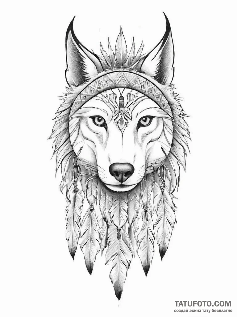 Tattoo sketch native american spirit animal - эскиз тату (№1757021858_0, 04.09.2025 21:37) — Tatufoto.com