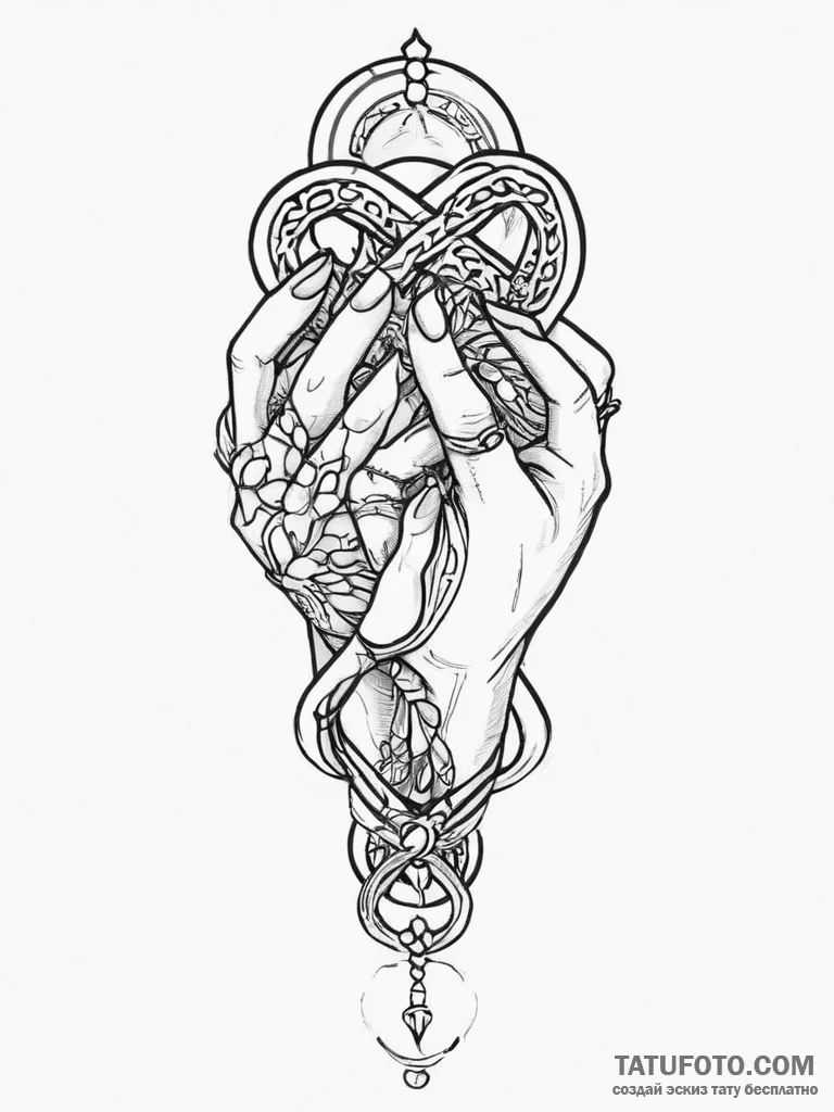 Tattoo sketch hands with a knot, tattoo line... - эскиз тату (№1757022052_0, 04.09.2025 21:40) — Tatufoto.com