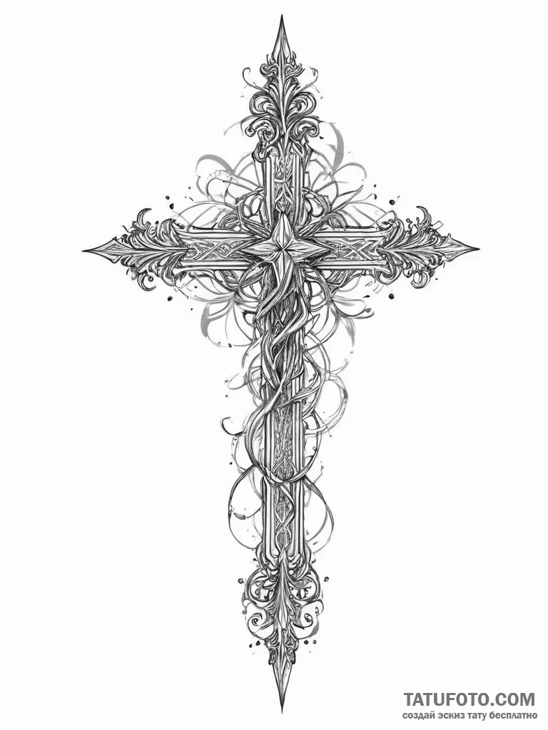 Tattoo sketch cross with a sword - эскиз тату (№1757022665_0, 04.09.2025 21:51) — Tatufoto.com