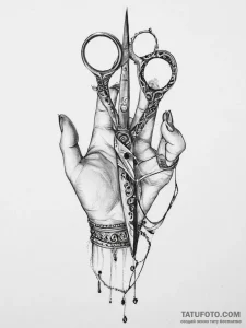 Tattoo sketch hands with a scissors - эскиз тату (№1757026492_0, 04.09.2025 22:54) — Tatufoto.com