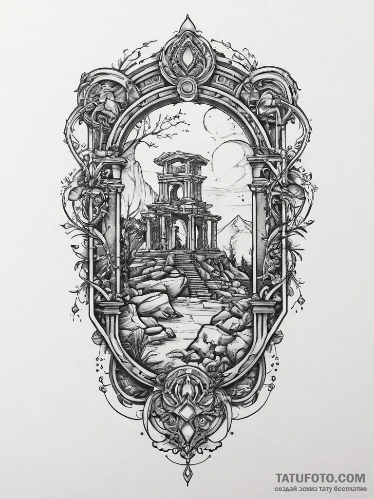 Tattoo sketch ancient ruins, tattoo flash she... - эскиз тату (№1757030309_0, 04.09.2025 23:58) — Tatufoto.com