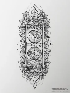 Tattoo sketch hourglass with plants inside, t... - эскиз тату (№1757032721_0, 05.09.2025 00:38) — Tatufoto.com