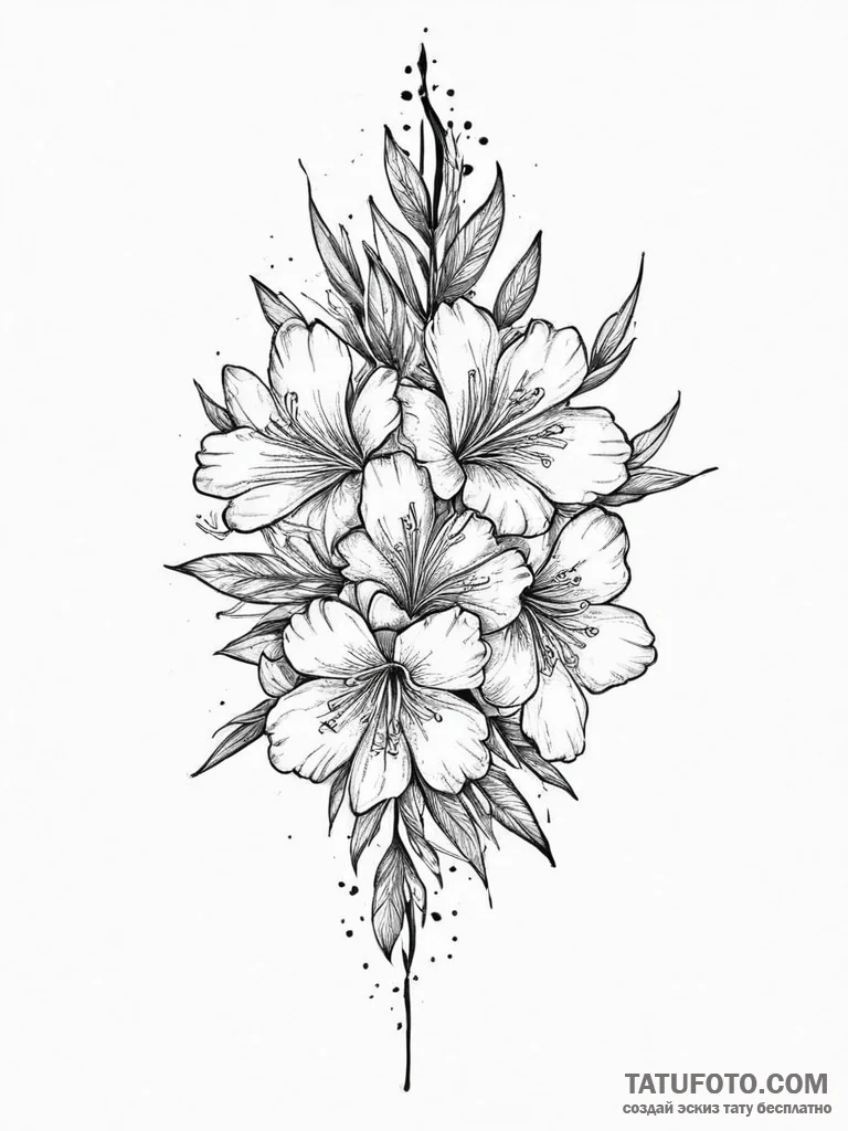 Tattoo sketch oleander flower, tattoo line ar... - эскиз тату (№1757033518_0, 05.09.2025 00:51) — Tatufoto.com