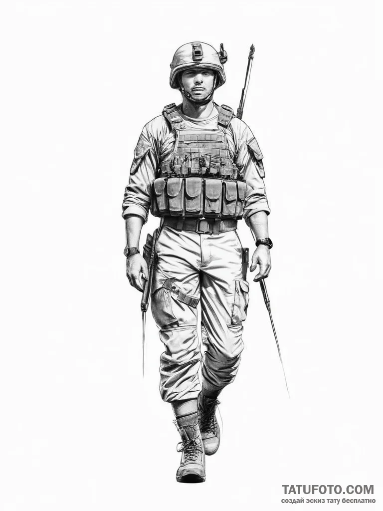 Tattoo sketch soldier with a needle - эскиз тату (№1757036124_0, 05.09.2025 01:35) — Tatufoto.com