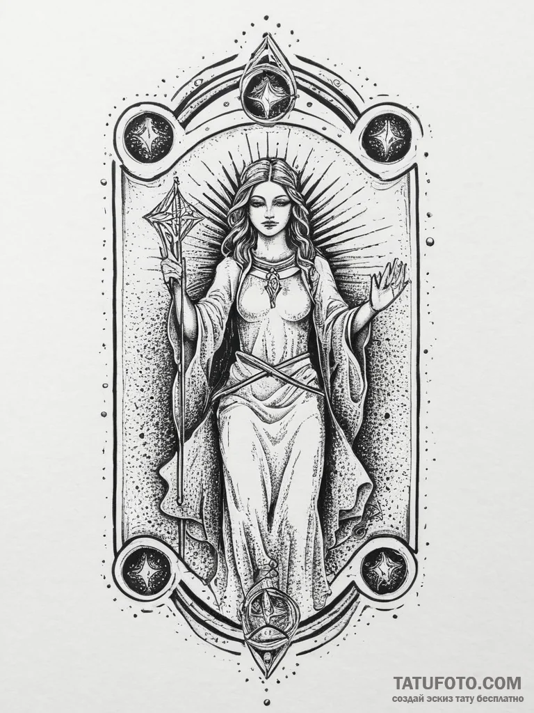 Tattoo sketch tarot card magician, ink illust... - эскиз тату (№1757037701_0, 05.09.2025 02:01) — Tatufoto.com