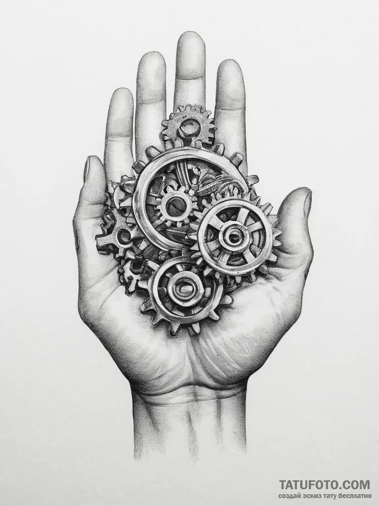 Tattoo sketch hands with a gear, tattoo drawi... - эскиз тату (№1757038292_0, 05.09.2025 02:11) — Tatufoto.com