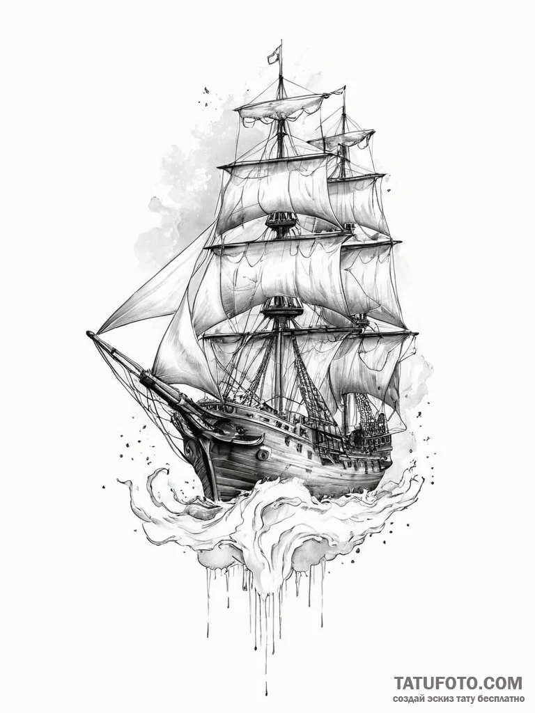 Tattoo sketch ship - эскиз тату (№1757040389_0, 05.09.2025 02:46) — Tatufoto.com