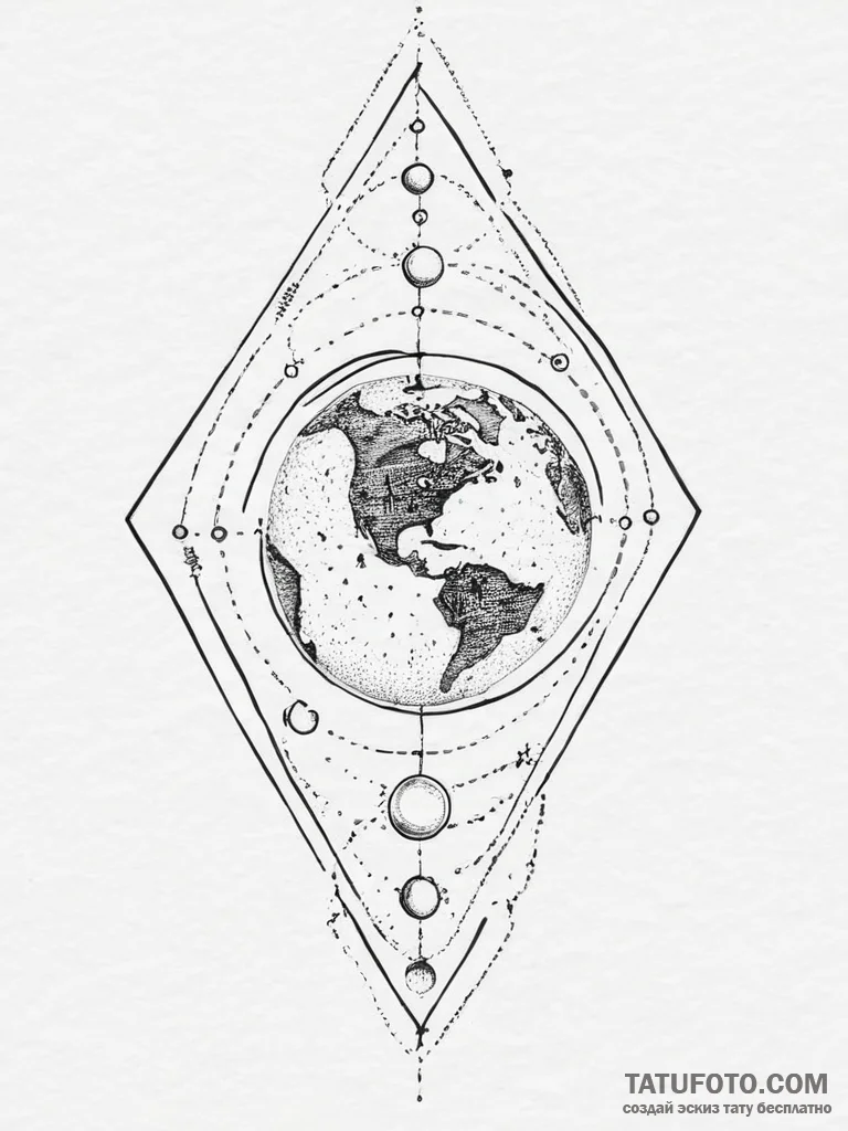 Tattoo sketch cosmic earth, tattoo line art,... - эскиз тату (№1757040979_0, 05.09.2025 02:56) — Tatufoto.com