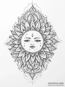 Tattoo sketch sun tattoo, concept art for tat... - эскиз тату (№1757063430_0, 05.09.2025 09:10) — Tatufoto.com