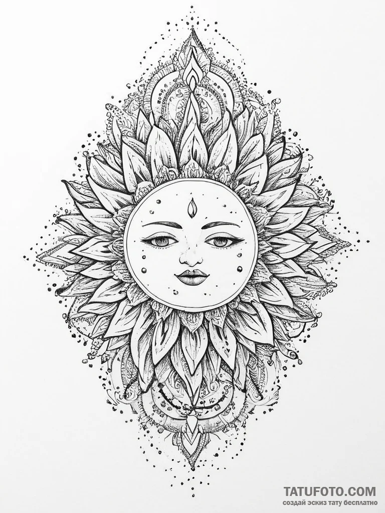 Tattoo sketch sun tattoo, concept art for tat... - эскиз тату (№1757063430_0, 05.09.2025 09:10) — Tatufoto.com