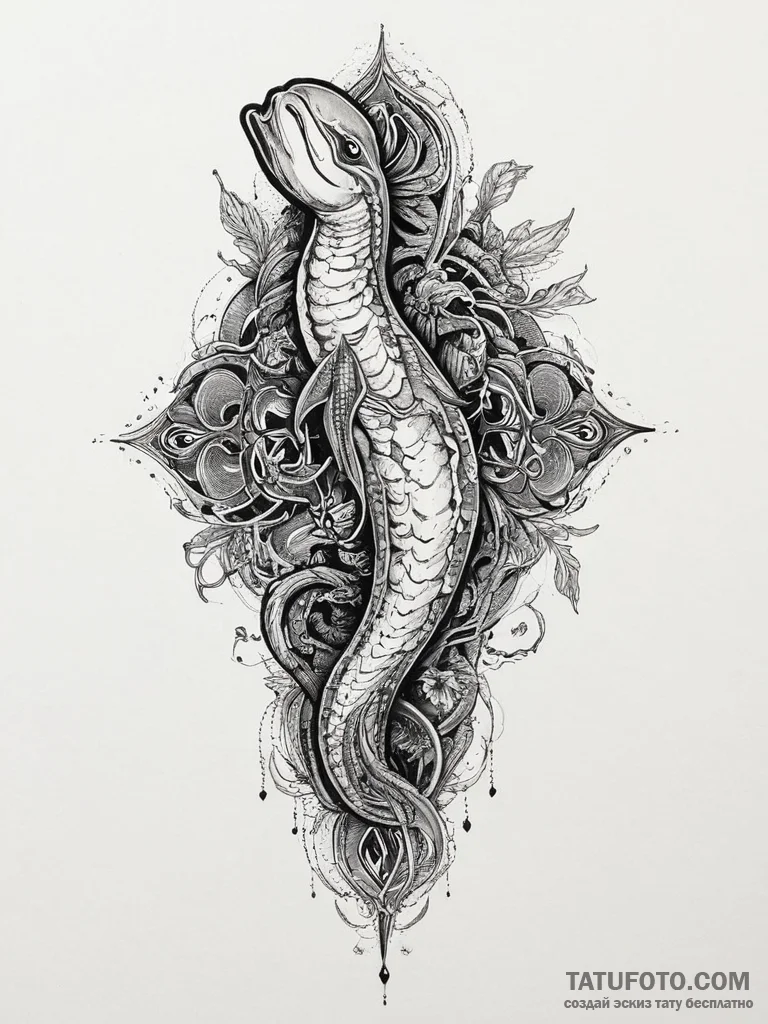 Tattoo sketch electric eel, tattoo line art,... - эскиз тату (№1757064817_0, 05.09.2025 09:33) — Tatufoto.com
