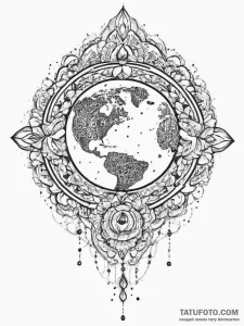 Tattoo sketch earth, tattoo line art, on a cl... - эскиз тату (№1757067378_0, 05.09.2025 10:16) — Tatufoto.com