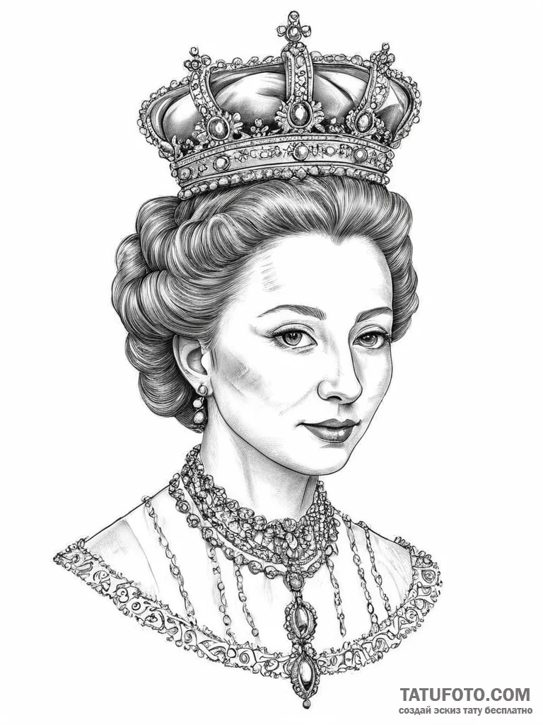 Tattoo sketch queen elizabeth i portrait - эскиз тату (№1757071334_0, 05.09.2025 11:22) — Tatufoto.com