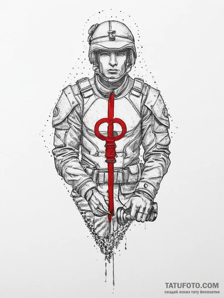 Tattoo sketch soldier with a key, tattoo line... - эскиз тату (№1757072111_0, 05.09.2025 11:35) — Tatufoto.com
