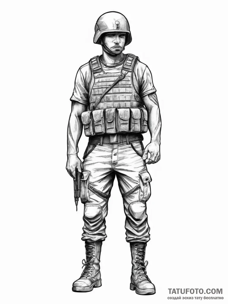 Tattoo sketch soldier with a brush, tattoo sk... - эскиз тату (№1757073101_0, 05.09.2025 11:51) — Tatufoto.com