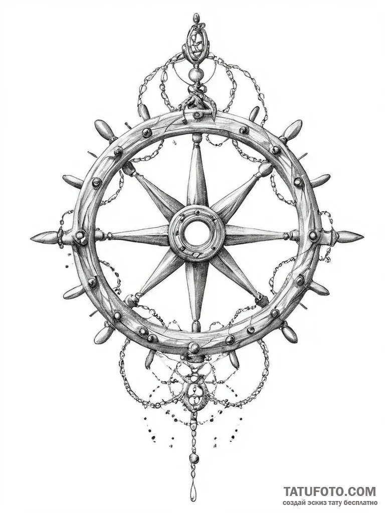 Tattoo sketch ship's wheel - эскиз тату (№1757074279_0, 05.09.2025 12:11) — Tatufoto.com